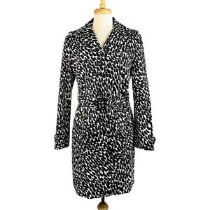 Spotted Trench Coat‎ Women's 10 Belted White Black Twill Julie Mitchell Vintage